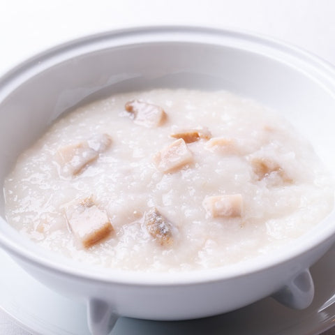 【受注生産】中国飯店 焼きフカヒレの上湯ソースとアワビのお粥のセット(4人前)